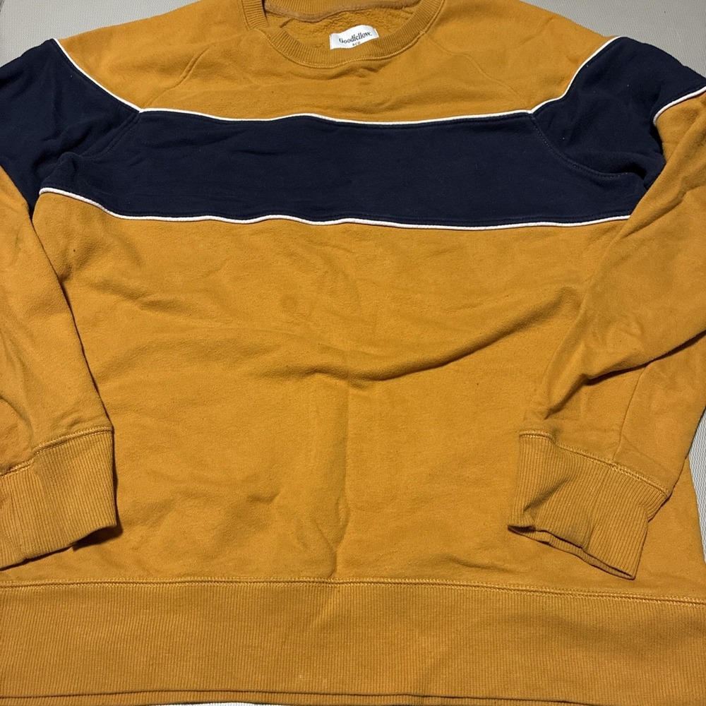 Goodfellow Sweater Mens Size L Yellow Blue Pullover Long Sleeve Crew Neck Adult